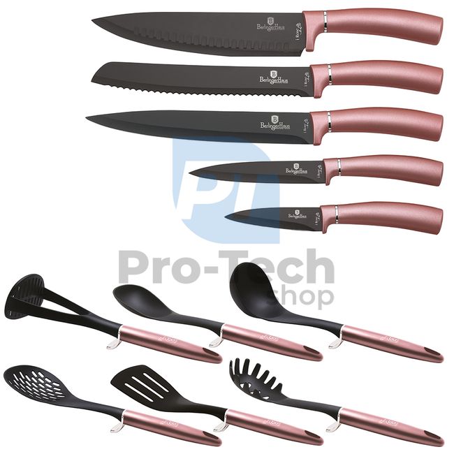 12-dijelni set kuhinjskih noževa od nehrđajućeg čelika i kuhinjskog pribora ROZA-SREBRNA 19971
