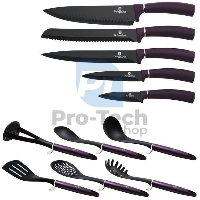 12-dijelni set kuhinjskih noževa i kuhinjskog pribora od nehrđajućeg čelika PURPLE 20284