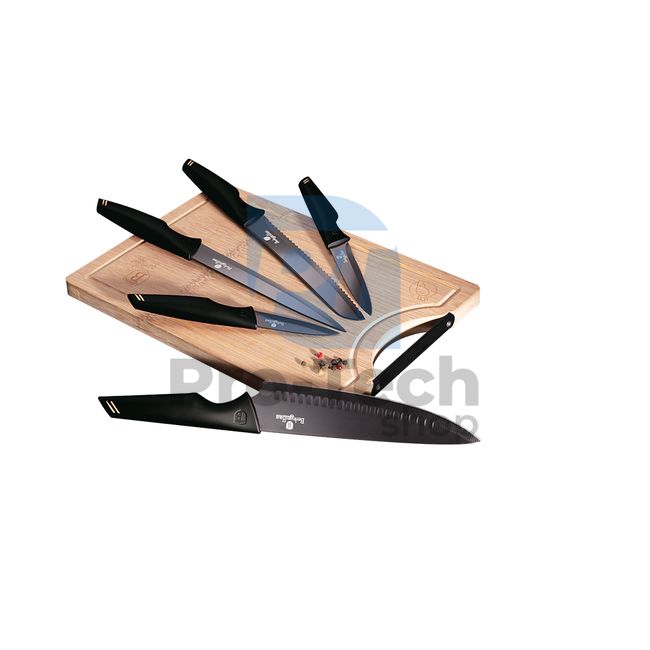 6-dijelni set kuhinjskih noževa od nehrđajućeg čelika s daskom za rezanje od bambusa CRNO- ROSE GOLD 19710