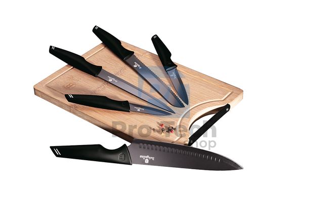 6-dijelni set kuhinjskih noževa od nehrđajućeg čelika s daskom za rezanje BLACK 20470