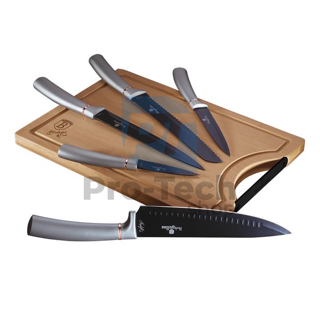 6-dijelni set kuhinjskih noževa od nehrđajućeg čelika s daskom za rezanje GREY 19861