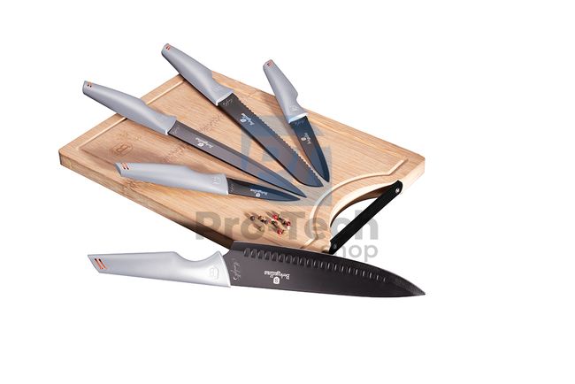 6-dijelni set kuhinjskih noževa od nehrđajućeg čelika s daskom za rezanje GREY 19862