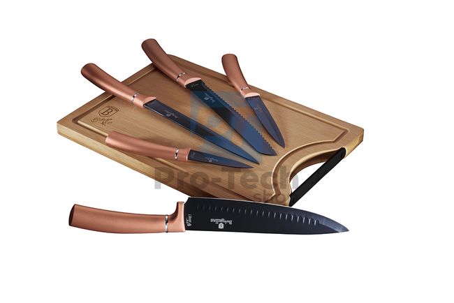 6-dijelni set kuhinjskih noževa s daskom za rezanje od bambusa ROSE GOLD 19521