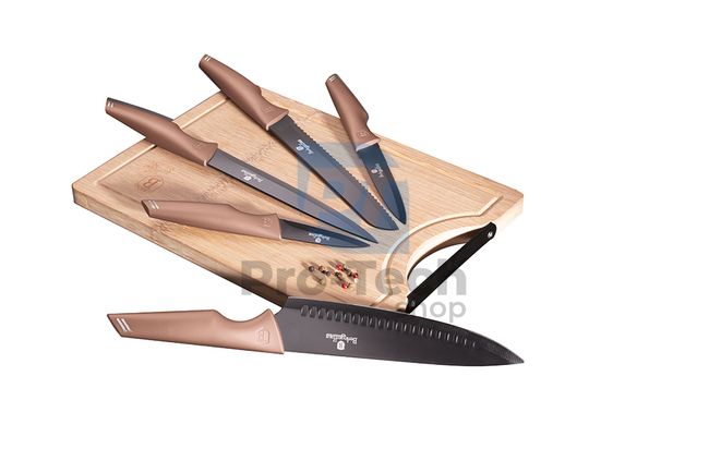 6-dijelni set kuhinjskih noževa s daskom za rezanje od bambusa ROSE GOLD 19522