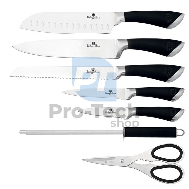 8-dijelni set kuhinjskih noževa od nehrđajućeg čelika s akrilnim stalkom BLACK-SILVER 20479