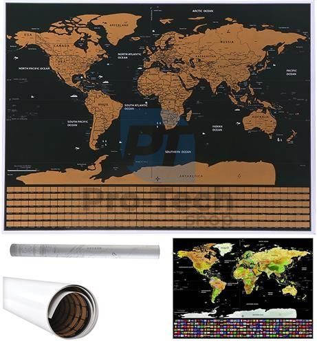 Karta svijeta - ostrugana sa zastavicama 74592