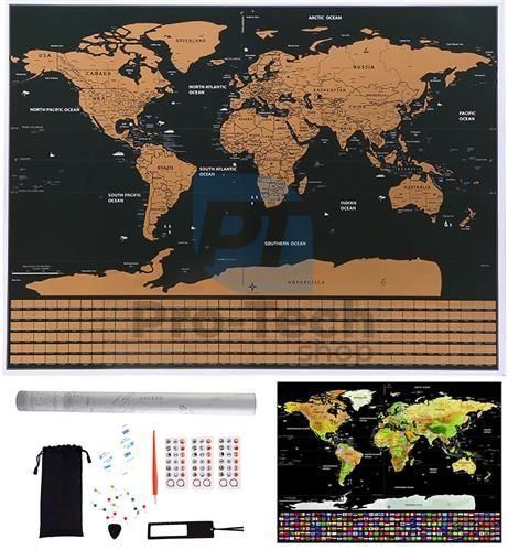 Karta svijeta - ostrugana sa zastavicama + pribor 74593